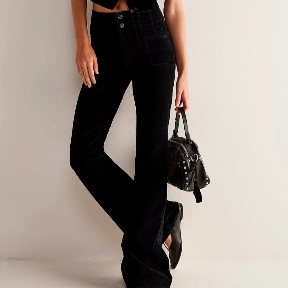 FREE PEOPLE WE THE FREE JAYDE CORD FLARE JEANS IN BLACK